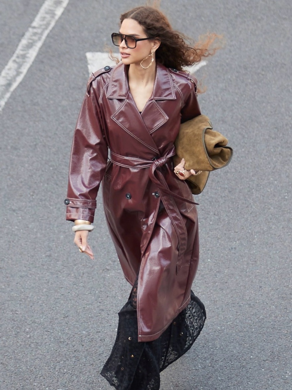 ASOS Women’s Faux Leather Trench Coat in Burgundy